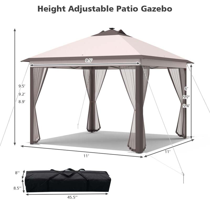 Eletriclife 11 x 11 Feet Portable Outdoor Patio Folding Gazebo with Led Lights