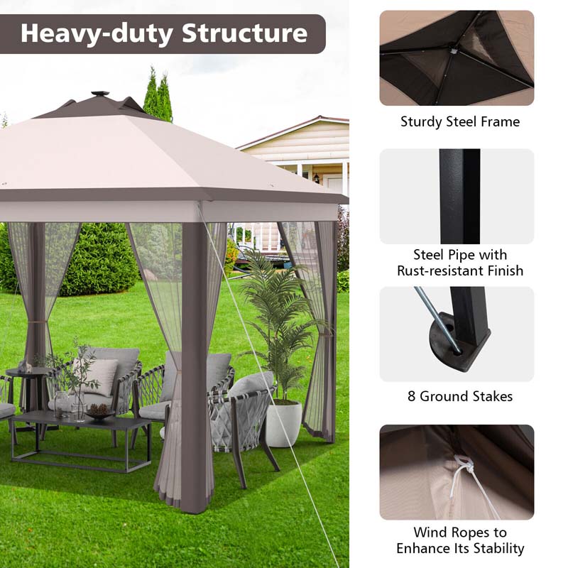 Eletriclife 11 x 11 Feet Portable Outdoor Patio Folding Gazebo with Led Lights