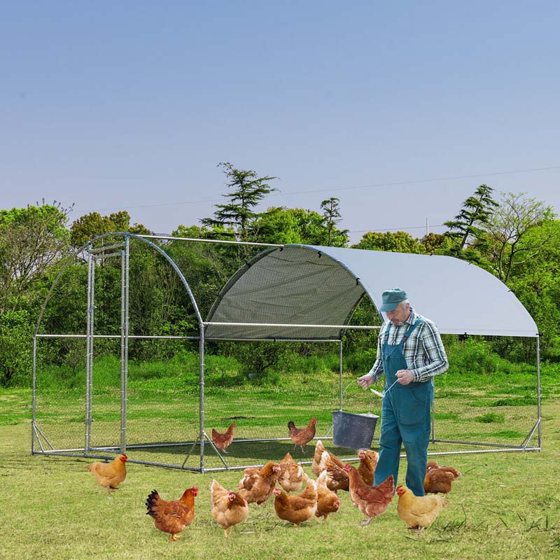 Eletriclife 12.5 Feet Large Metal Chicken Coop Outdoor Galvanized Dome Cage with Cover