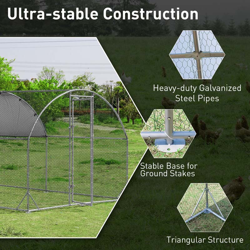 Eletriclife 12.5 Feet Large Metal Chicken Coop Outdoor Galvanized Dome Cage with Cover