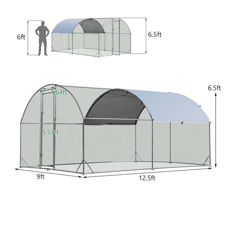 Eletriclife 12.5 Feet Large Metal Chicken Coop Outdoor Galvanized Dome Cage with Cover