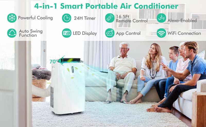 Eletriclife 12000 BTU Portable 4-in-1 Air Conditioner with Smart Control