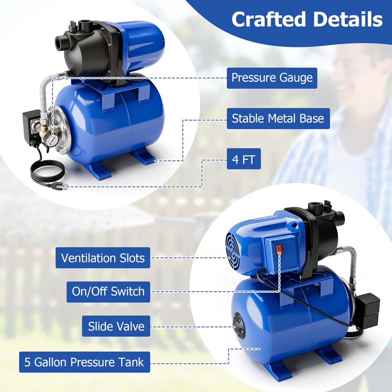 Eletriclife 1200 W Garden Water Pump Shallow Well Pressurized Irrigation