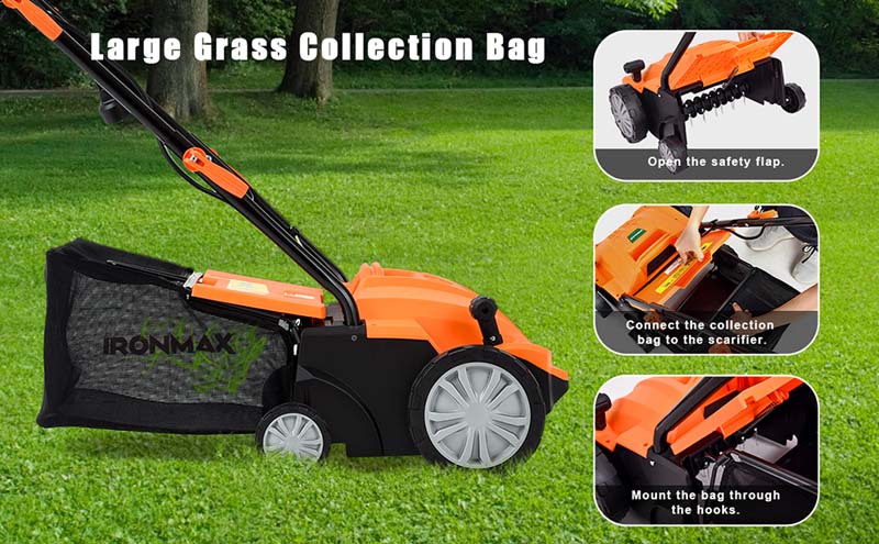 Eletriclife 12Amp Corded Scarifier 13 Inches Electric Lawn Mower with 40L Collection Bag