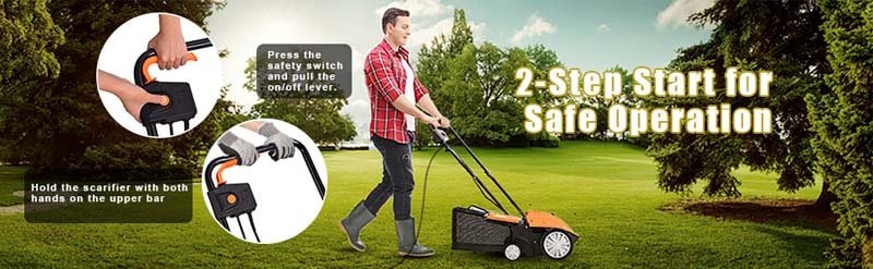 Eletriclife 12Amp Corded Scarifier 13 Inches Electric Lawn Mower with 40L Collection Bag