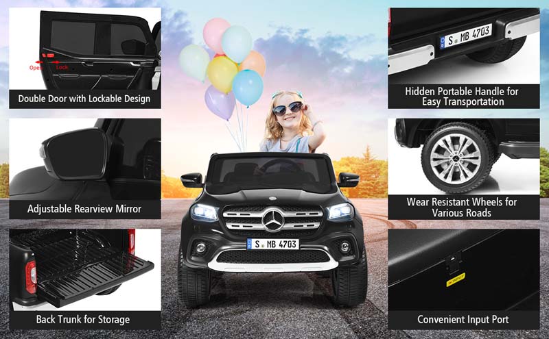 Eletriclife 12V 2-Seater Kids Ride On Car Licensed Mercedes Benz X Class RC with Trunk