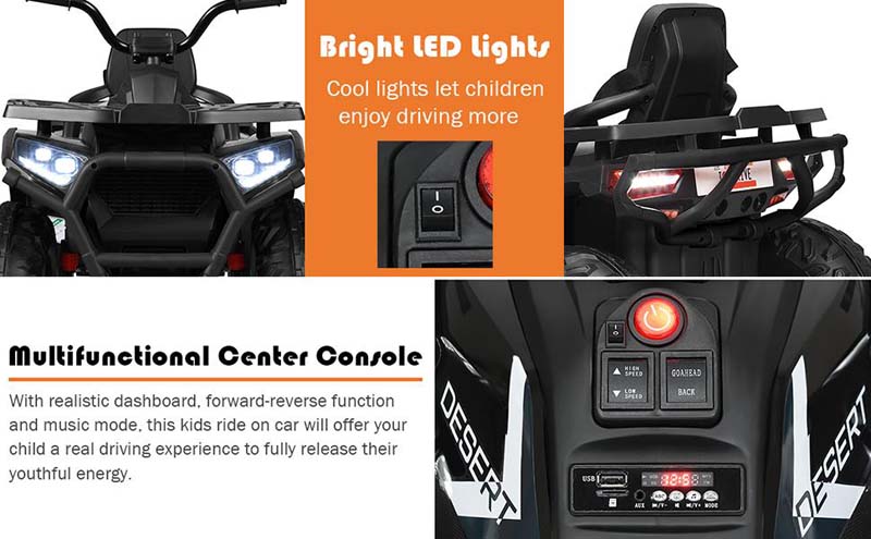 Eletriclife 12 V Kids Electric 4-Wheeler ATV Quad with MP3 and LED Lights