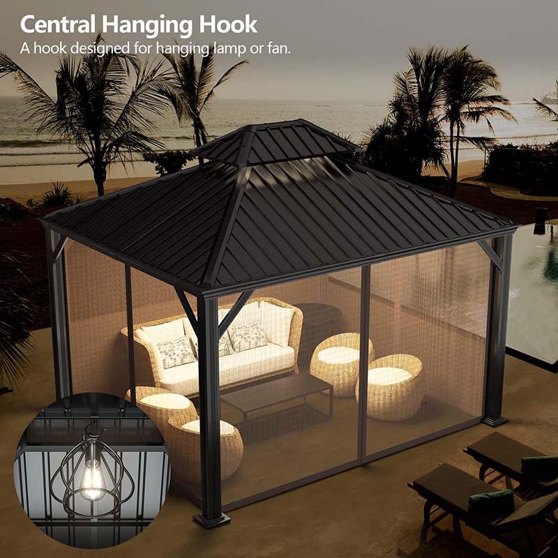 Eletriclife 12 x 10 Feet Hardtop Gazebo 2-tier Outdoor Galvanized Steel Canopy