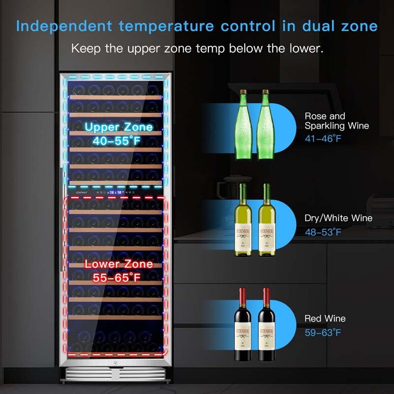 Eletriclife 154-Bottle Freestanding Wine Cooler Refrigerator Dual Zone Wine Cellar