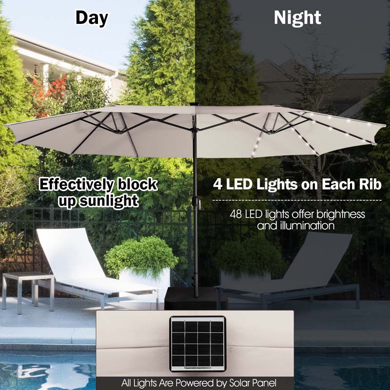 Eletriclife 15 Feet Double-Sided Patio Umbrella with 48 LED Lights