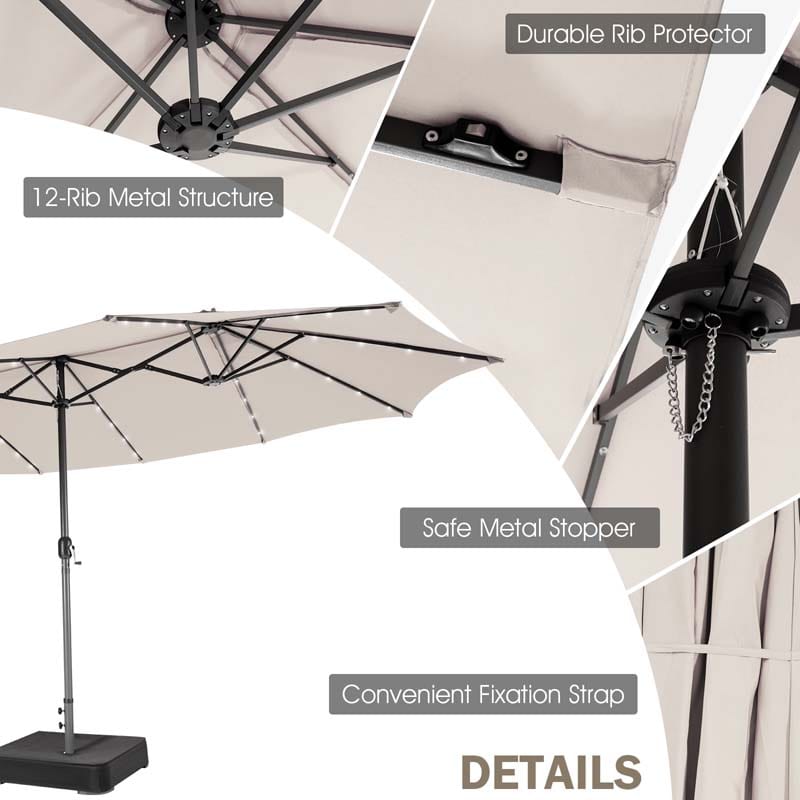 Eletriclife 15 Feet Double-Sided Patio Umbrella with 48 LED Lights