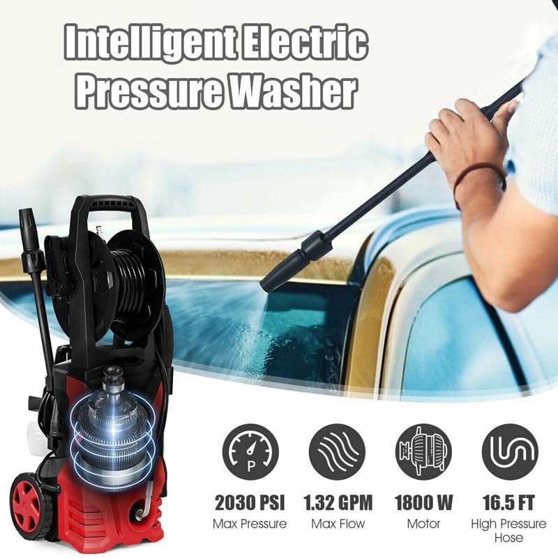 Eletriclife 1800W 2030PSI Electric Pressure Washer Cleaner with Hose Reel