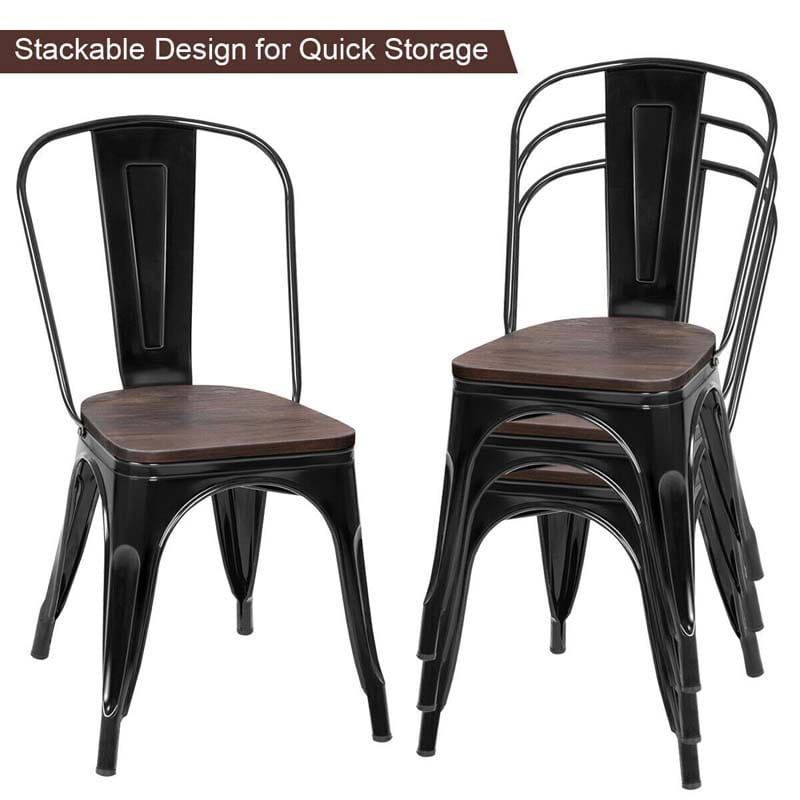 Eletriclife 18 Inch Height Set of 4 Stackable Style Metal Wood Dining Chair