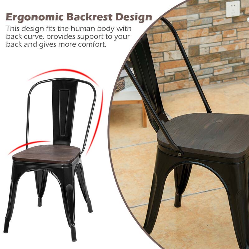 Eletriclife 18 Inch Height Set of 4 Stackable Style Metal Wood Dining Chair