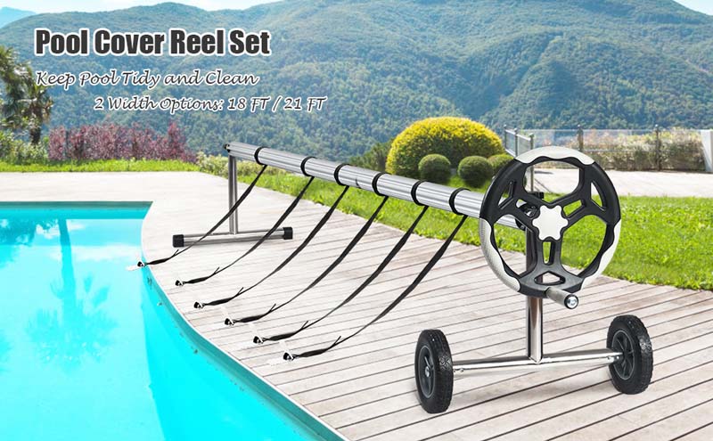 Eletriclife 18 feet Pool Cover Reel Set with Hand Crank and Wheels