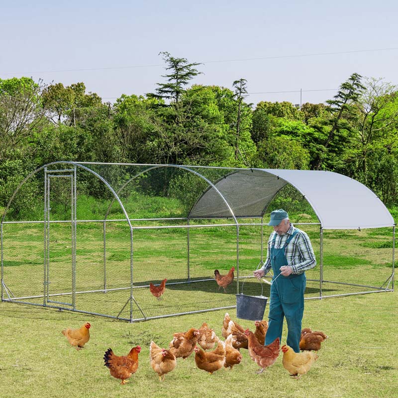 Eletriclife 19 Feet Large Metal Chicken Coop Outdoor Galvanized Dome Cage with Cover