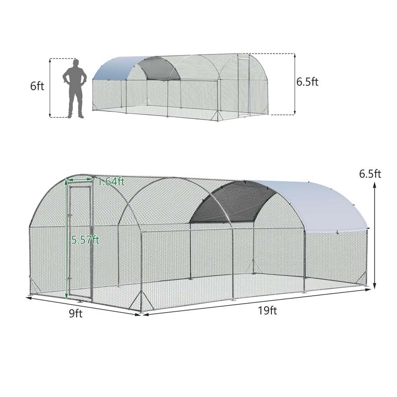 Eletriclife 19 Feet Large Metal Chicken Coop Outdoor Galvanized Dome Cage with Cover