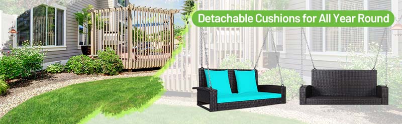 Eletriclife 2-Person Patio Rattan Porch Swing with Cushions