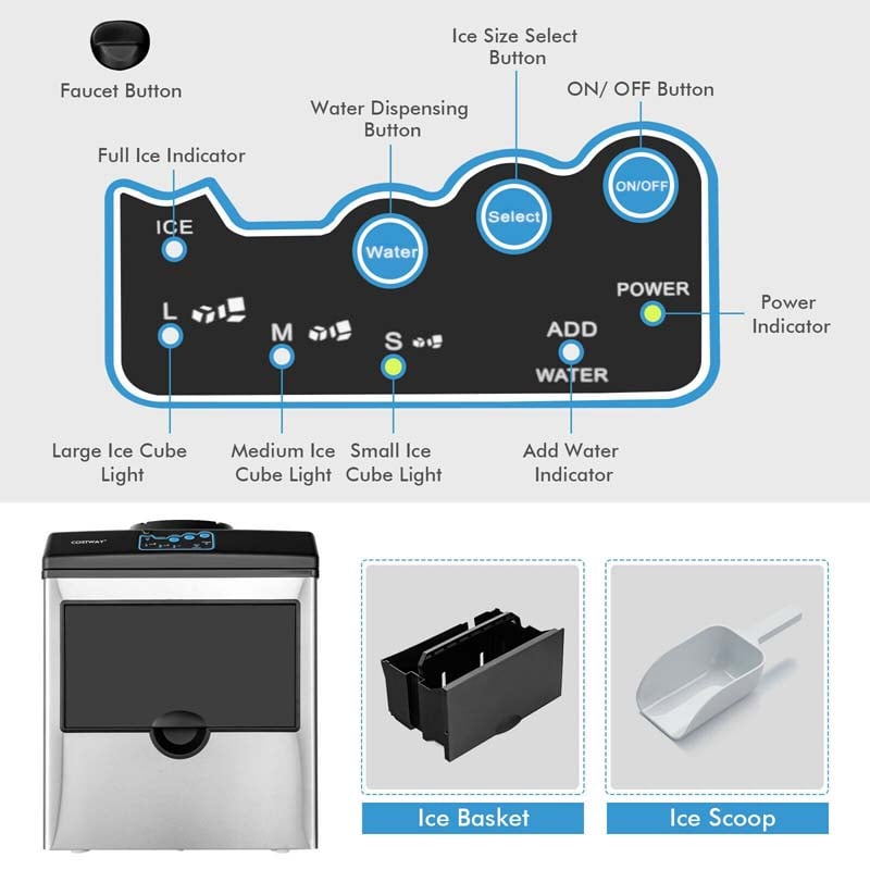 Eletriclife 2-in-1 Stainless Steel Countertop Ice Maker with Water Dispenser
