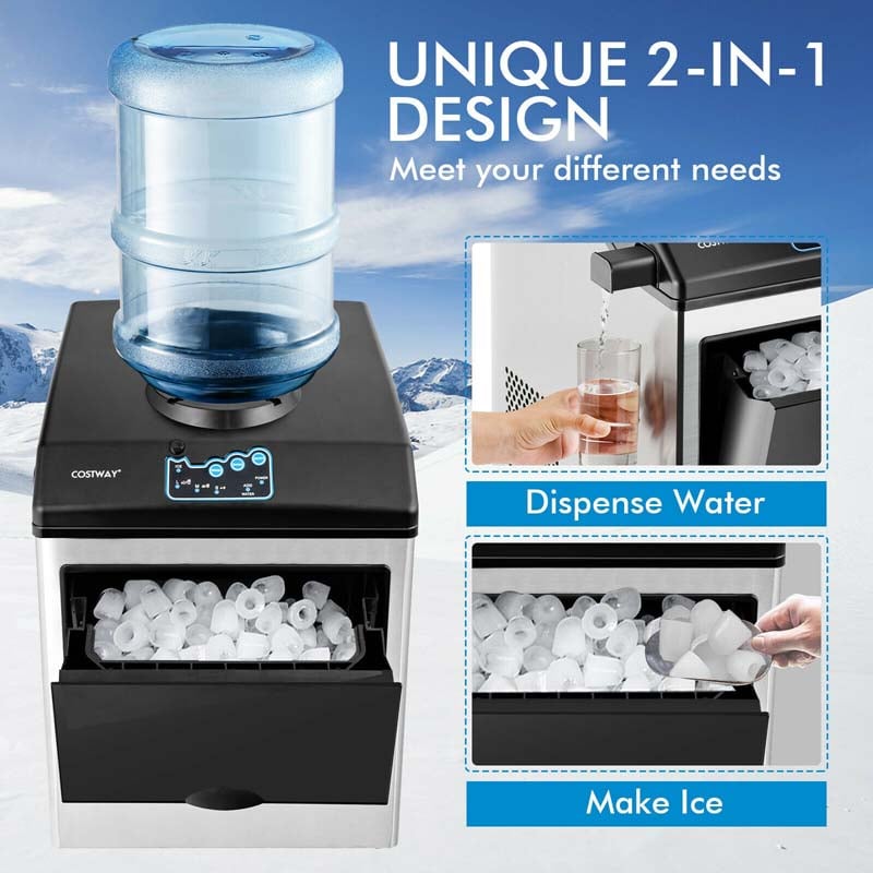 Eletriclife 2-in-1 Stainless Steel Countertop Ice Maker with Water Dispenser