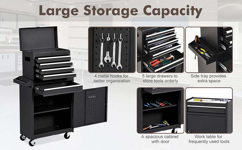 Eletriclife 2-in-1 Tool Chest and Cabinet with 5 Sliding Drawers