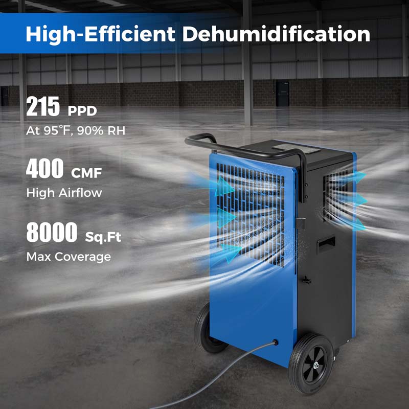 Eletriclife 215 Pints 8000 Sq.Ft Commercial Dehumidifier with Drain Hose
