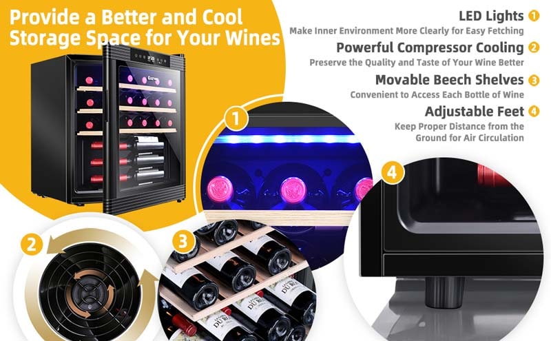 Eletriclife 21 Bottle Compressor Wine Cooler Refrigerator with Digital Control