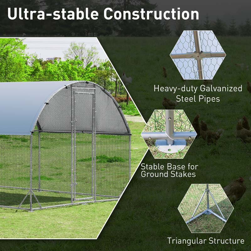 Eletriclife 25 Feet Large Metal Chicken Coop Outdoor Galvanized Dome Cage with Cover