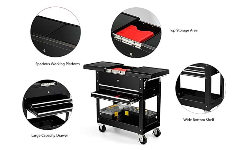 Eletriclife 2 Drawer Rolling Mechanics Tool Cart Slide Top Utility Storage Cabinet Organizer