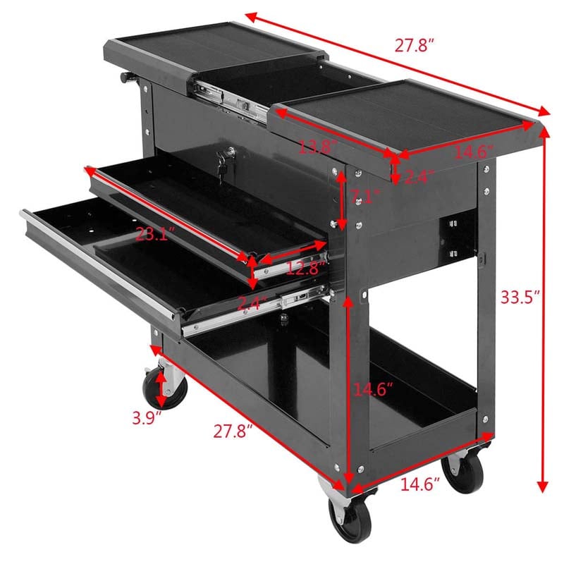 Eletriclife 2 Drawer Rolling Mechanics Tool Cart Slide Top Utility Storage Cabinet Organizer