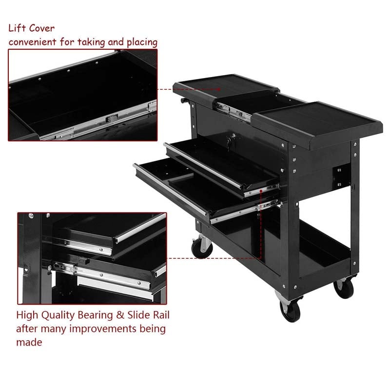 Eletriclife 2 Drawer Rolling Mechanics Tool Cart Slide Top Utility Storage Cabinet Organizer