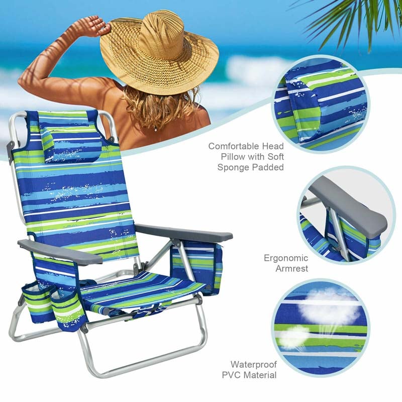 Eletriclife 2 Pack 5-Position Folding Backpack Beach Chair and Table Set