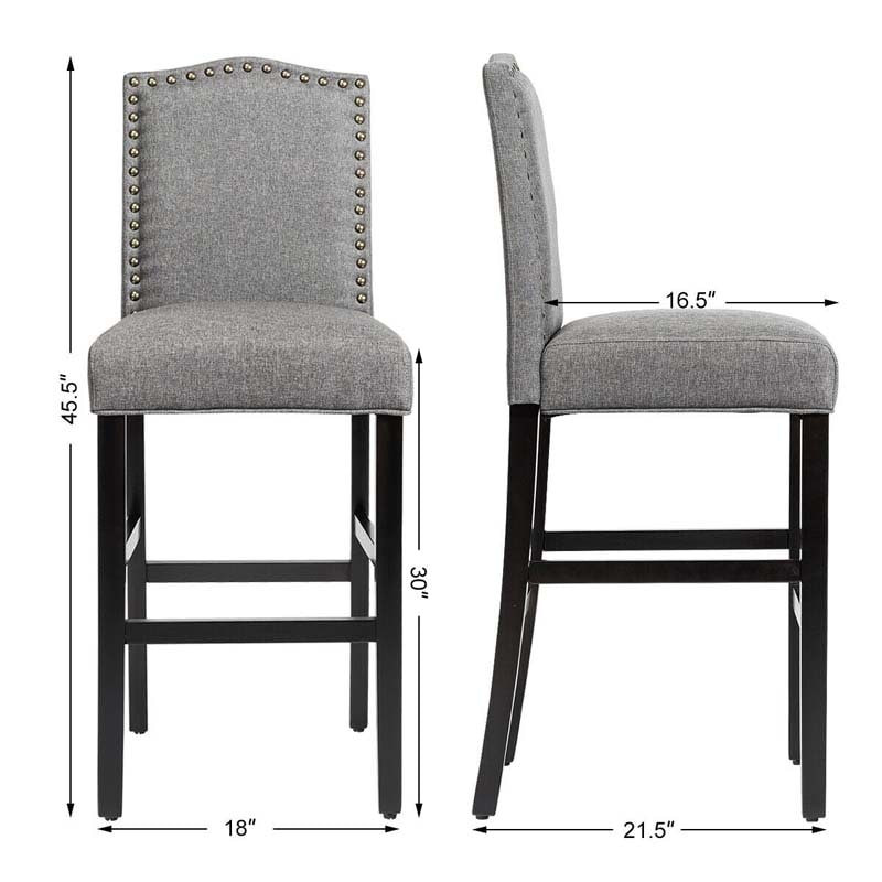 Eletriclife 2 Pcs Bar Stools 30 Inch Upholstered Kitchen Nailhead Bar Chairs