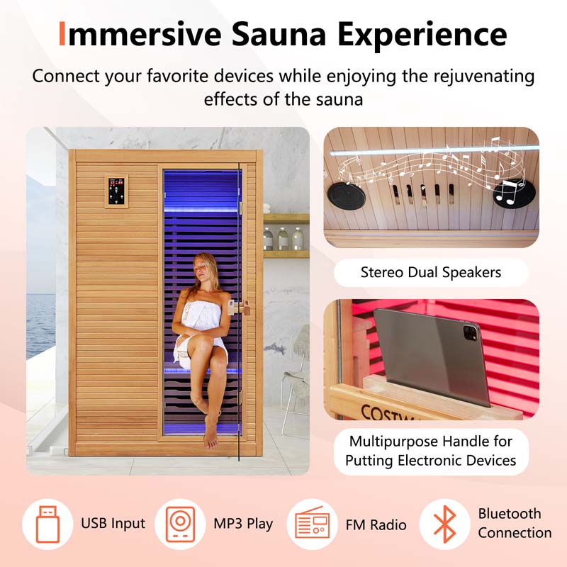 Eletriclife 2 People Far Infrared Wooden Sauna Room for Home