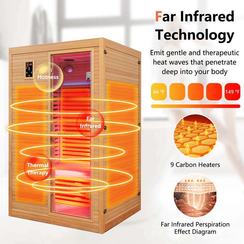 Eletriclife 2 People Far Infrared Wooden Sauna Room for Home
