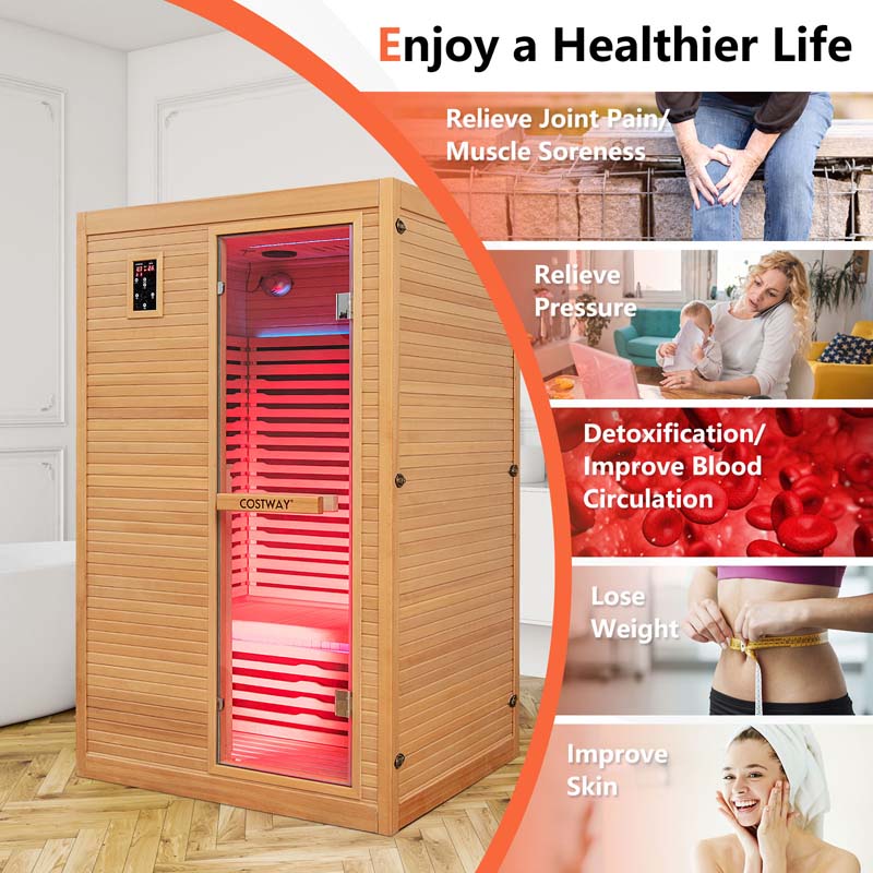 Eletriclife 2 People Far Infrared Wooden Sauna Room for Home