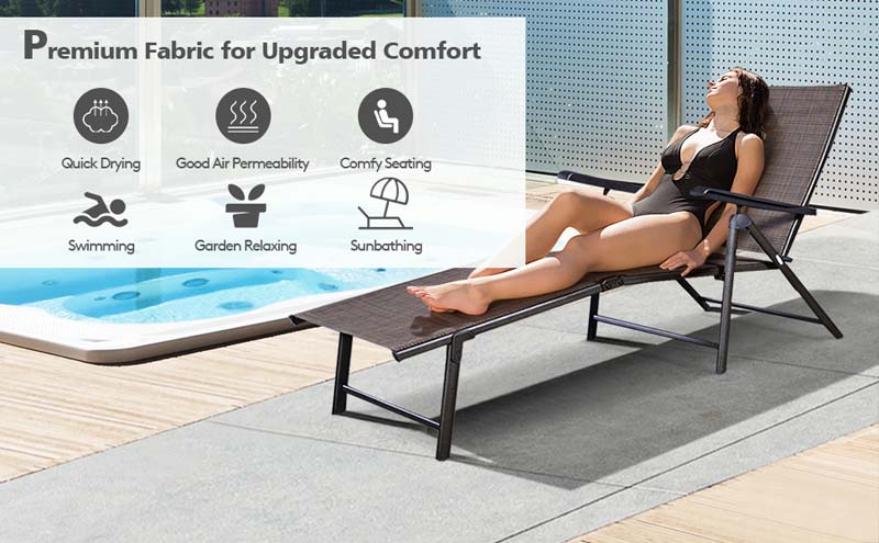 Eletriclife 2 Pieces Patio Furniture Adjustable Pool Chaise Lounge Chair Outdoor Recliner