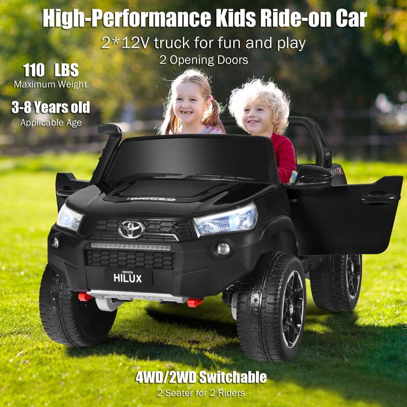 Eletriclife 2x12V Licensed Toyota Hilux Ride On Truck Car 2-Seater 4WD with Remote