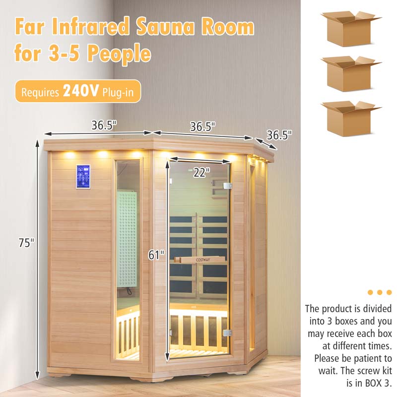Eletriclife 3-5 People Far Infrared Wooden Sauna Room for Home