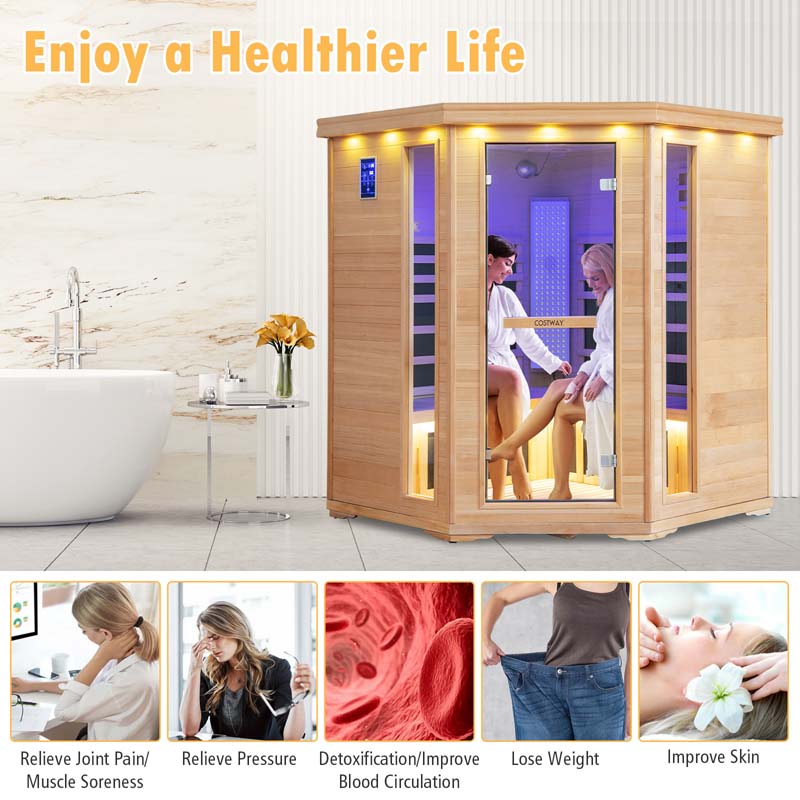 Eletriclife 3-5 People Far Infrared Wooden Sauna Room for Home