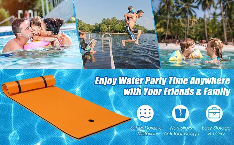 Costway 3 Layer Floating Water Pad Foam Mat Water Recreation Relaxing  Tear-resistant 9' x 6' Yellow