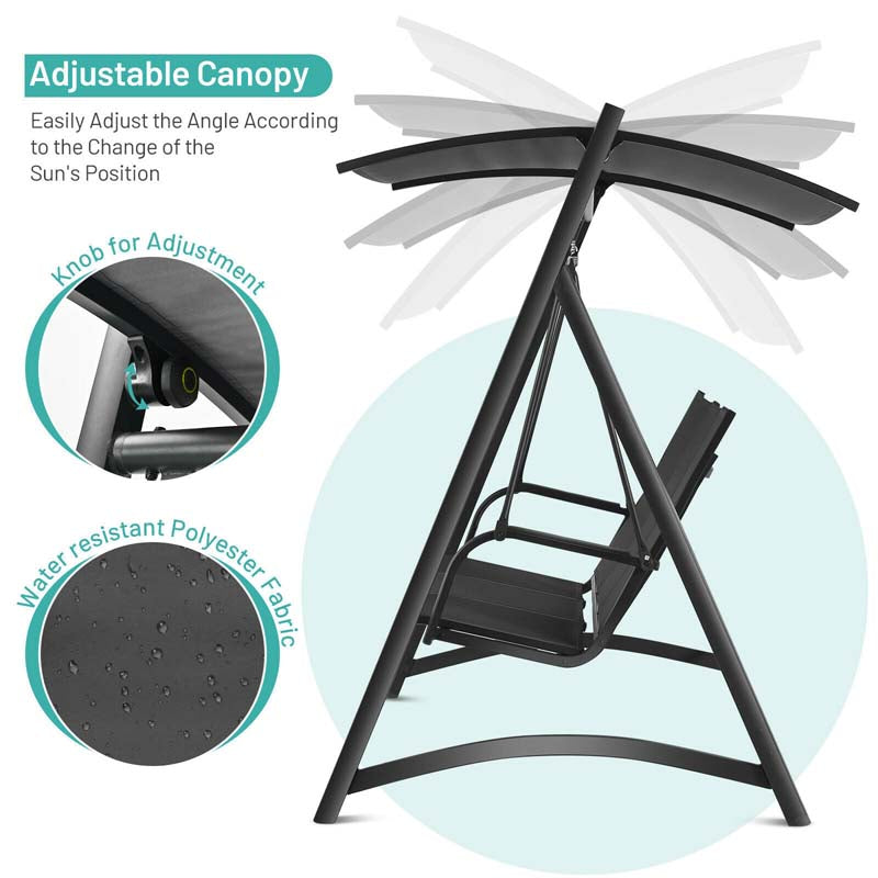 Eletriclife 3-Person Porch Swing Chair with Anti-rust Aluminum Frame and Adjustable Canopy