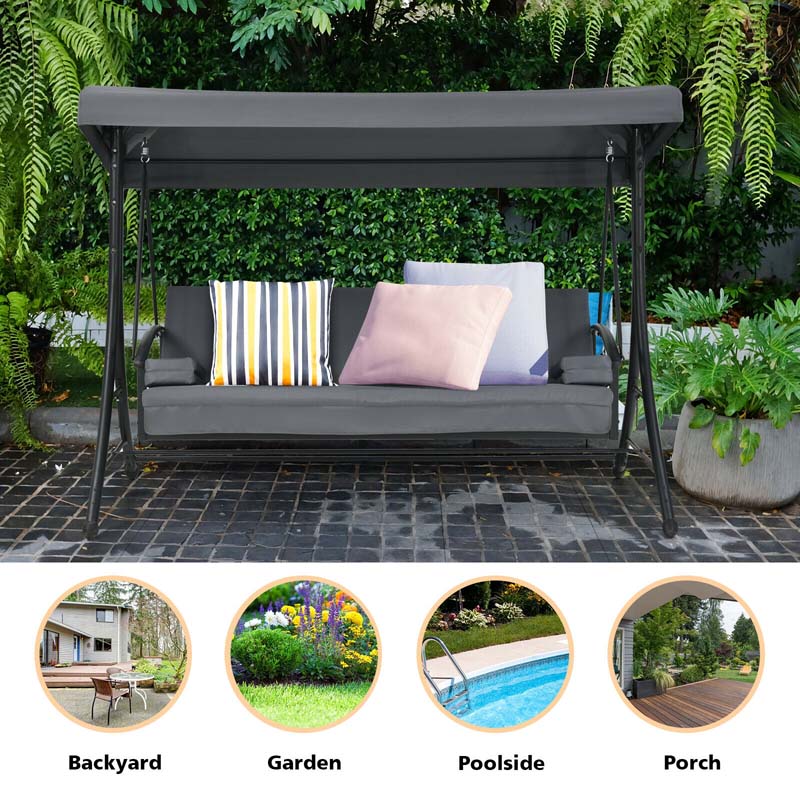Eletriclife 3-Seat Patio Outdoor Swing with Adjustable Tilt Canopy