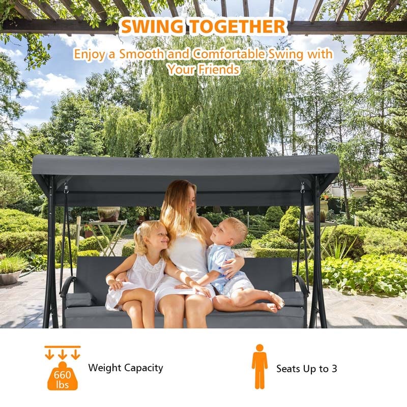 Eletriclife 3-Seat Patio Outdoor Swing with Adjustable Tilt Canopy