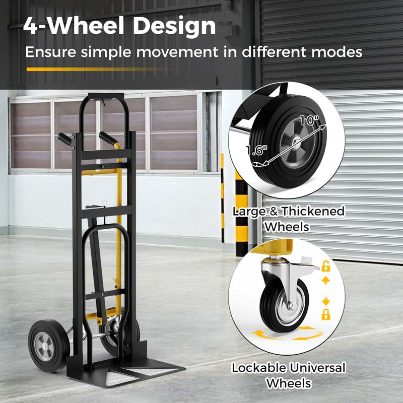 Eletriclife 3-in-1 Convertible Hand Truck Metal Dolly Cart with 4 Rubber Wheels