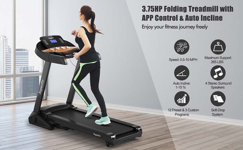 Eletriclife 3.75HP Electric Folding Treadmill with Auto Incline 12 Program APP Control