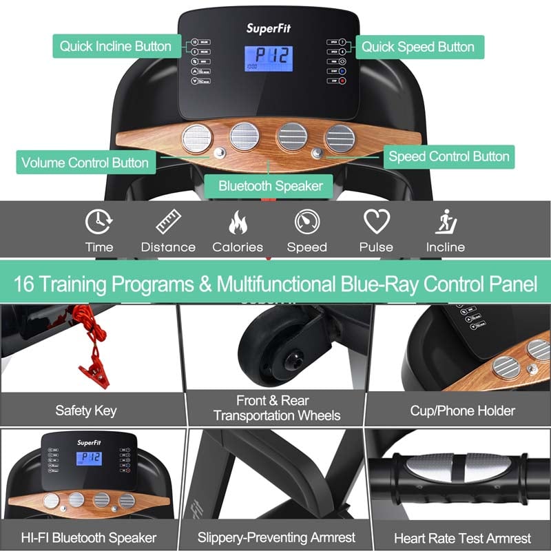 Eletriclife 3.75HP Electric Folding Treadmill with Auto Incline 12 Program APP Control