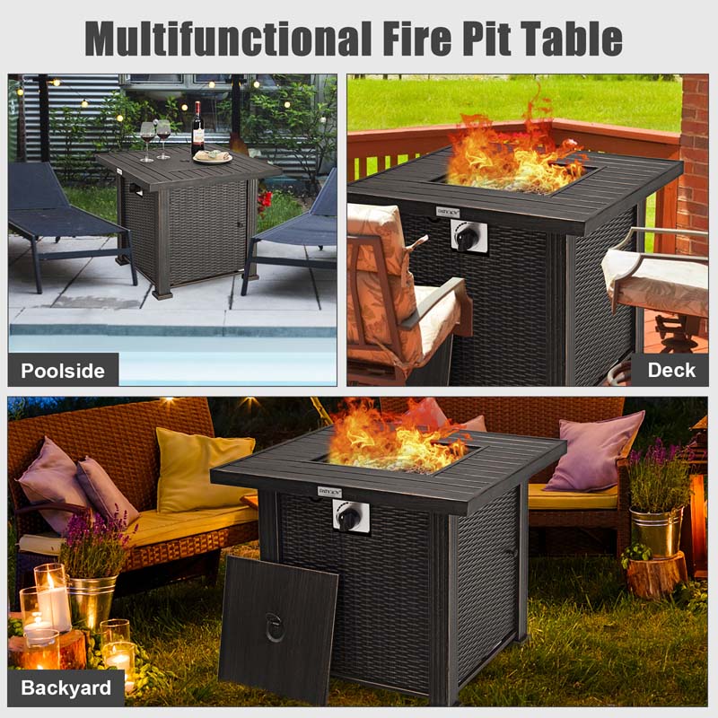 Eletriclife 30 Inch 50000 BTU Square Propane Gas Fire Pit Table with Table Cover