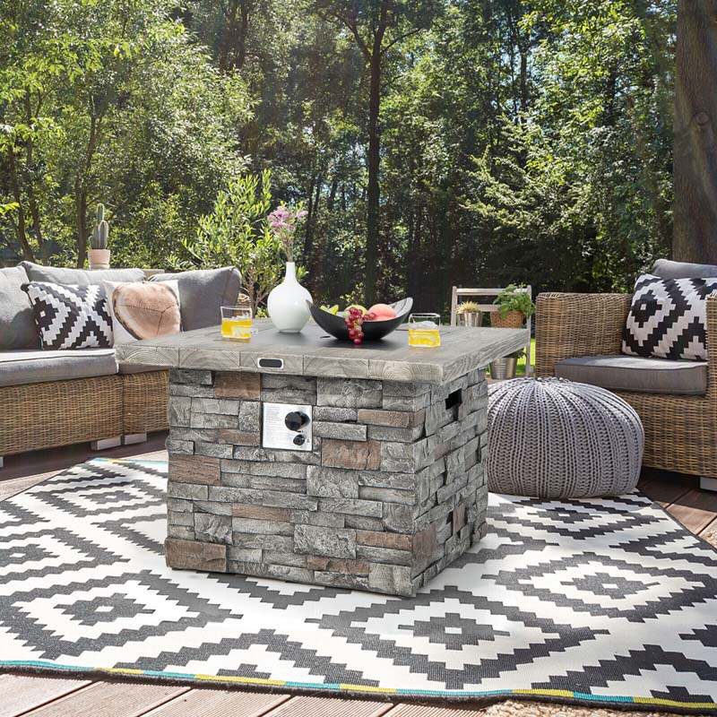 Eletriclife 34.5 Inch Square Propane Gas Fire Pit Table with Lava Rock and PVC Cover