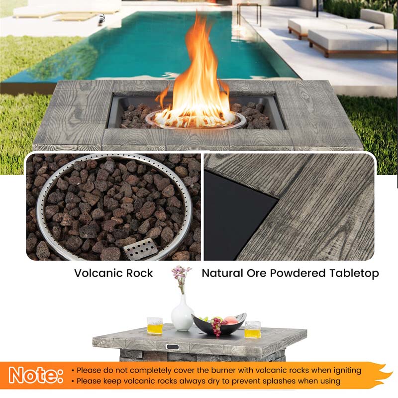 Eletriclife 34.5 Inch Square Propane Gas Fire Pit Table with Lava Rock and PVC Cover